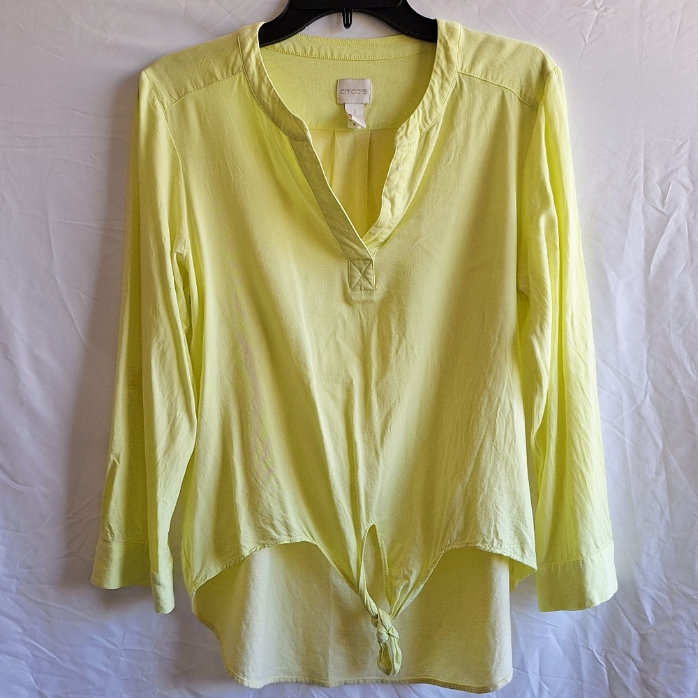 Chico's Lemon Yellow Tie-Front Tunic Top
